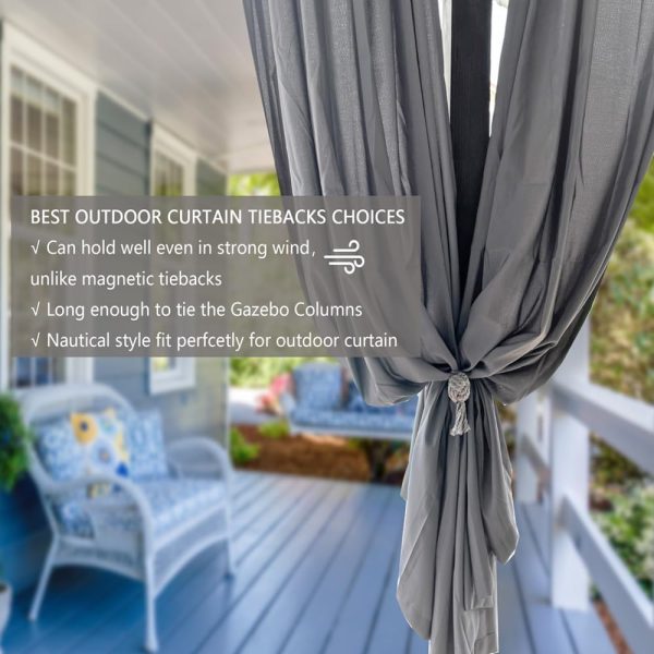 2 Pack Rustic Curtain Tiebacks - Outdoor Curtain Drapery Holdbacks Holders - Hand Knitting Cotton Rope Drape Tie Backs for Sheer and Blackout Curtain(Set of 2, Grey) - Image 2