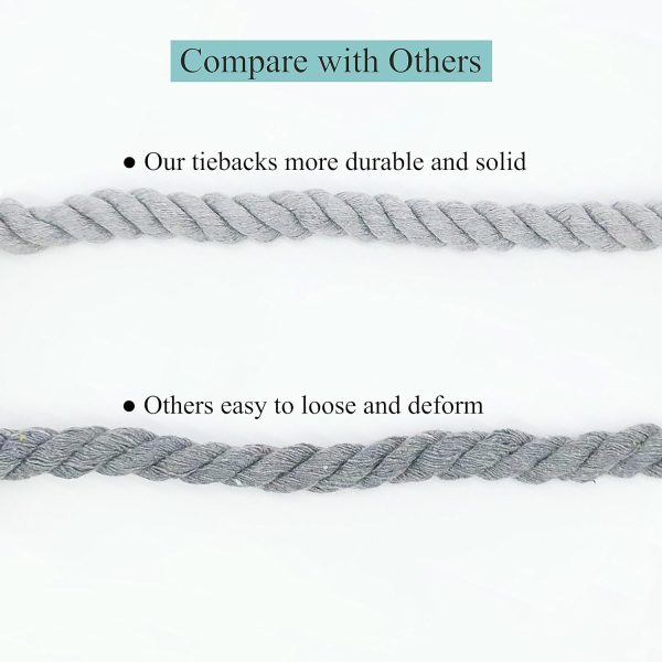 2 Pack Rustic Curtain Tiebacks - Outdoor Curtain Drapery Holdbacks Holders - Hand Knitting Cotton Rope Drape Tie Backs for Sheer and Blackout Curtain(Set of 2, Grey) - Image 3
