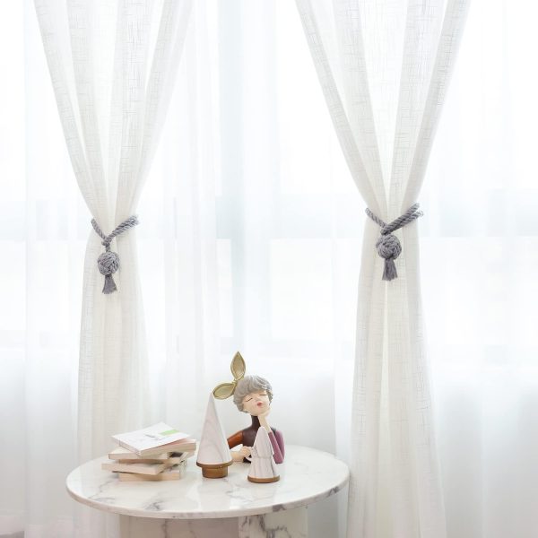 2 Pack Rustic Curtain Tiebacks - Outdoor Curtain Drapery Holdbacks Holders - Hand Knitting Cotton Rope Drape Tie Backs for Sheer and Blackout Curtain(Set of 2, Grey) - Image 7