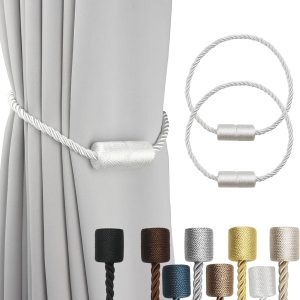 2 Pack White Strong Magnetic Curtain Tiebacks Outdoor Elegant Decorative Tie Backs Modern Rope Tiebacks for Drapes Window Curtain Holdbacks for Draperies