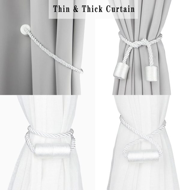 2 Pack White Strong Magnetic Curtain Tiebacks Outdoor Elegant Decorative Tie Backs Modern Rope Tiebacks for Drapes Window Curtain Holdbacks for Draperies - Image 5