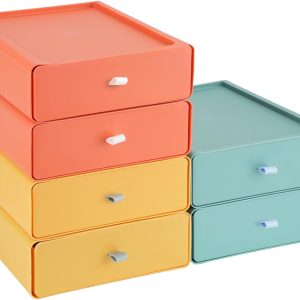 6 PCS Desk Organizer with Drawers, Stackable Desktop Storage Drawers, Large Capacity Drawer Desktop Organizer, Plastic Desktop Storage Box Desk Organizer for Office School Home (3 Colors)