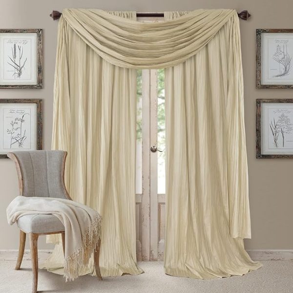 Elrene Home Fashions Athena Faux Crushed-Silk Window Curtain Panel and Valance Set, 52"x95" (2 Panels) & 1 Valance, Ivory