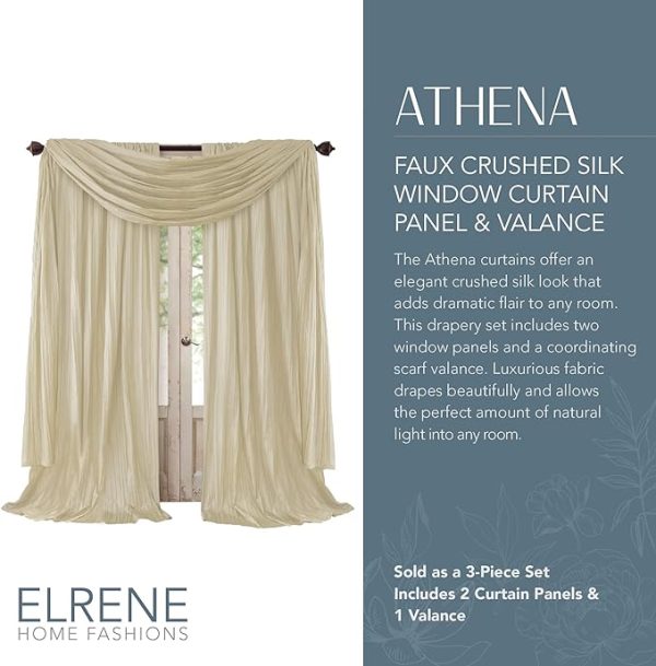 Elrene Home Fashions Athena Faux Crushed-Silk Window Curtain Panel and Valance Set, 52"x95" (2 Panels) & 1 Valance, Ivory - Image 8