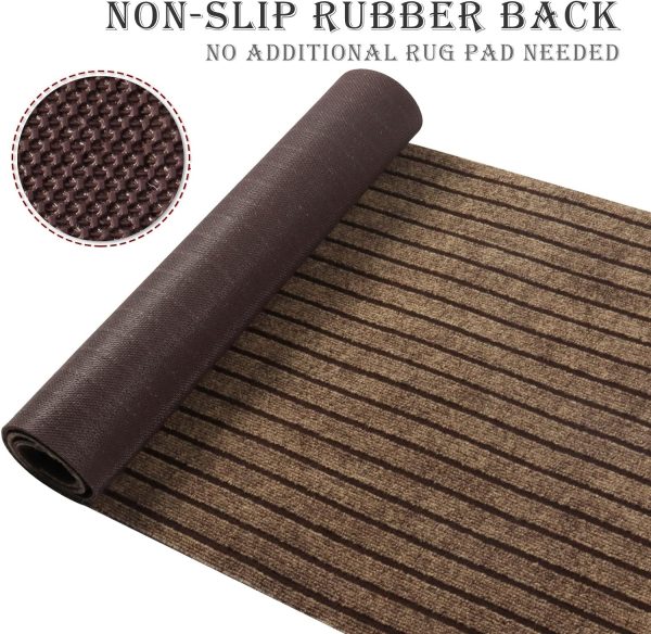 AYOHA Runner Rug 2' x 6' Indoor/Outdoor Carpet Runners, Hallway Kitchen Entryway Bedroom Area Rugs with Natural Non-Slip Rubber Backing, Garage mat, Brown/Brown Strip (Available for Custom Sizes) - Image 2