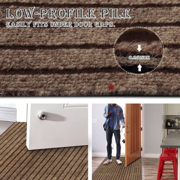 AYOHA Runner Rug 2' x 6' Indoor/Outdoor Carpet Runners, Hallway Kitchen Entryway Bedroom Area Rugs with Natural Non-Slip Rubber Backing, Garage mat, Brown/Brown Strip (Available for Custom Sizes) - Image 3
