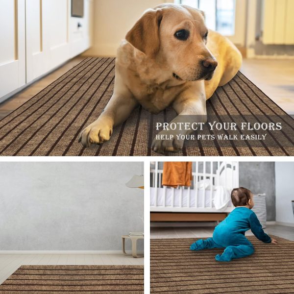 AYOHA Runner Rug 2' x 6' Indoor/Outdoor Carpet Runners, Hallway Kitchen Entryway Bedroom Area Rugs with Natural Non-Slip Rubber Backing, Garage mat, Brown/Brown Strip (Available for Custom Sizes) - Image 5