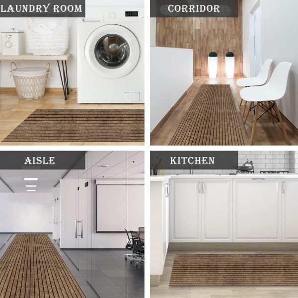 AYOHA Runner Rug 2' x 6' Indoor/Outdoor Carpet Runners, Hallway Kitchen Entryway Bedroom Area Rugs with Natural Non-Slip Rubber Backing, Garage mat, Brown/Brown Strip (Available for Custom Sizes) - Image 7