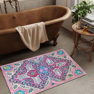 Boho Rug Runner - 2x4.3 Medallion Distressed Area Rug Entryway Doormat Non-Slip Washable Hallway Throw Rug Floor Carpet for Living Room Kitchen Laundry Bedroom Bathroom