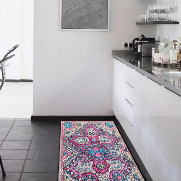 Boho Rug Runner - 2x4.3 Medallion Distressed Area Rug Entryway Doormat Non-Slip Washable Hallway Throw Rug Floor Carpet for Living Room Kitchen Laundry Bedroom Bathroom - Image 2