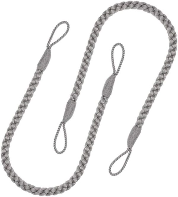 Curtain Tiebacks Ropes, 2pcs Decorative Handmade Tie Backs Curtain Holdbacks Holders Cord for Window Sheer Drapes Indoor Outdoor, Grey