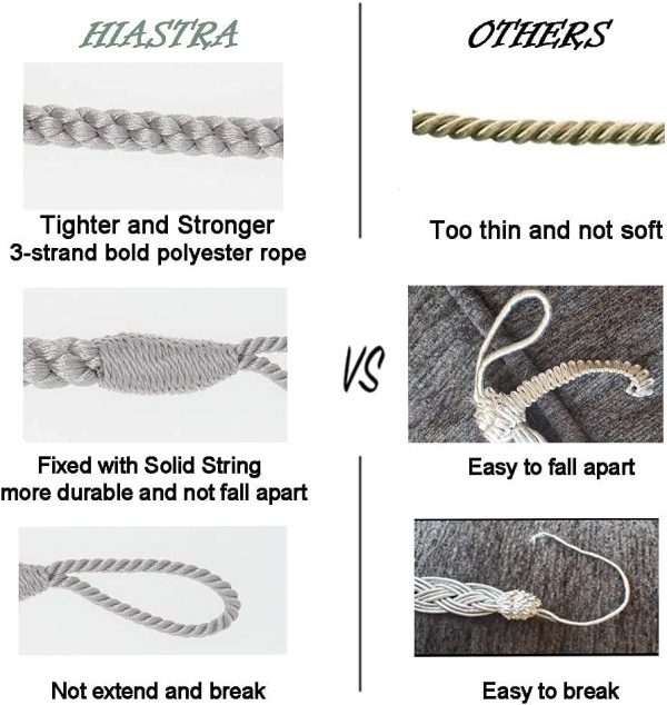 Curtain Tiebacks Ropes, 2pcs Decorative Handmade Tie Backs Curtain Holdbacks Holders Cord for Window Sheer Drapes Indoor Outdoor, Grey - Image 4