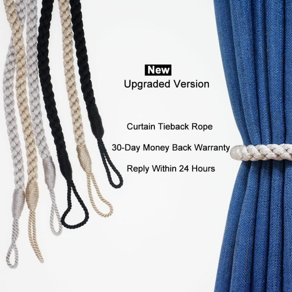 Curtain Tiebacks Ropes, 2pcs Decorative Handmade Tie Backs Curtain Holdbacks Holders Cord for Window Sheer Drapes Indoor Outdoor, Grey - Image 7