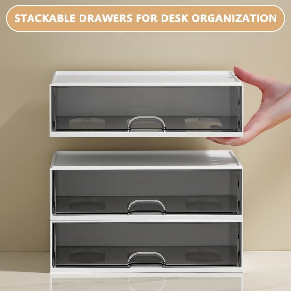 Desk Organizer Drawer, Clear Plastic Desk Storage Box, Desktop Organization for Office Supplies, Gel Pens, Pencils, Markers, Tape, Erasers, Paperclips, Chargers (White) - Image 4