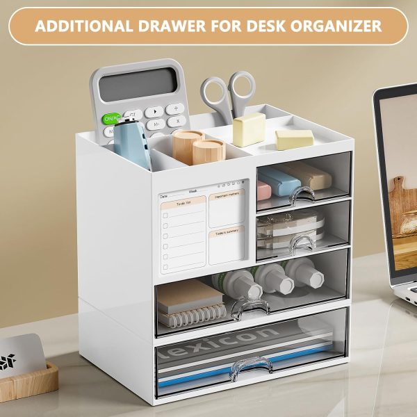 Desk Organizer Drawer, Clear Plastic Desk Storage Box, Desktop Organization for Office Supplies, Gel Pens, Pencils, Markers, Tape, Erasers, Paperclips, Chargers (White) - Image 5