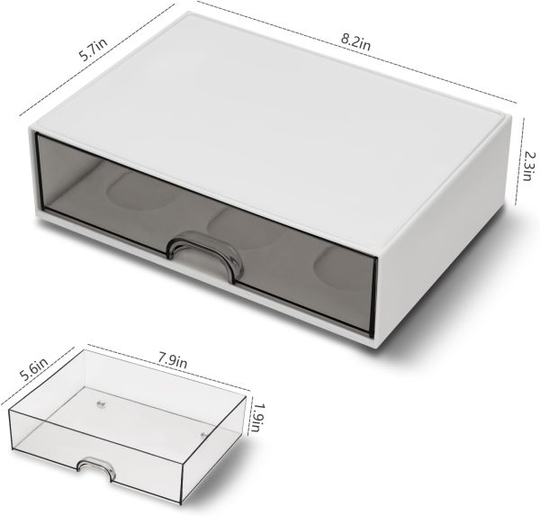 Desk Organizer Drawer, Clear Plastic Desk Storage Box, Desktop Organization for Office Supplies, Gel Pens, Pencils, Markers, Tape, Erasers, Paperclips, Chargers (White) - Image 6