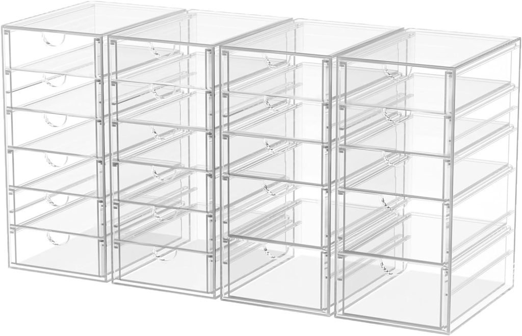 Desk Organizers And Accessories With 22 Drawers, 4 Pack Office Desktop Drawers, Plastic Makeup Organizer Containers Bins With Drawers Desk Organization, Bathroom Organizers Storage Case Box Cube