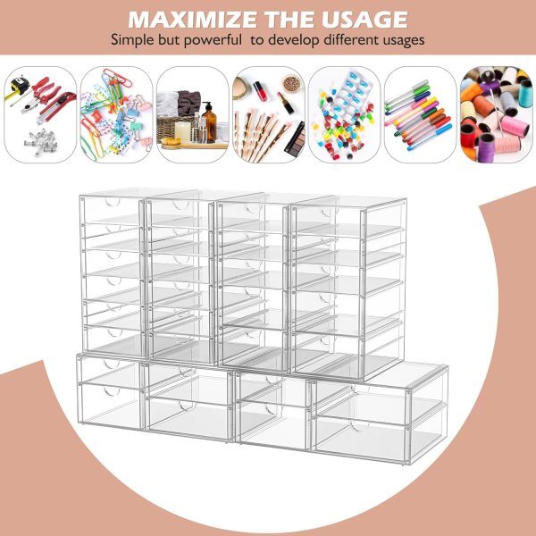 Desk Organizers And Accessories With 22 Drawers, 4 Pack Office Desktop Drawers, Plastic Makeup Organizer Containers Bins With Drawers Desk Organization, Bathroom Organizers Storage Case Box Cube - Image 5