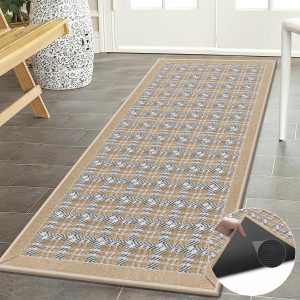 GOYLSER Washable Runner Rugs Mat - Rubber Backing farmhouse rug runner Floor Runner Non Slip Throw Rug for Hallway - Large Rug Runner Front Doormat Neutral Area Rug Carpet for Kitchen, Splicing Beige