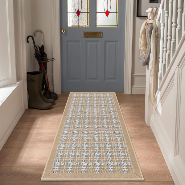 GOYLSER Washable Runner Rugs Mat - Rubber Backing farmhouse rug runner Floor Runner Non Slip Throw Rug for Hallway - Large Rug Runner Front Doormat Neutral Area Rug Carpet for Kitchen, Splicing Beige - Image 2