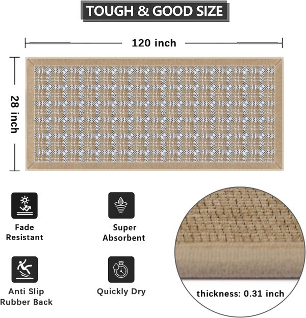 GOYLSER Washable Runner Rugs Mat - Rubber Backing farmhouse rug runner Floor Runner Non Slip Throw Rug for Hallway - Large Rug Runner Front Doormat Neutral Area Rug Carpet for Kitchen, Splicing Beige - Image 3