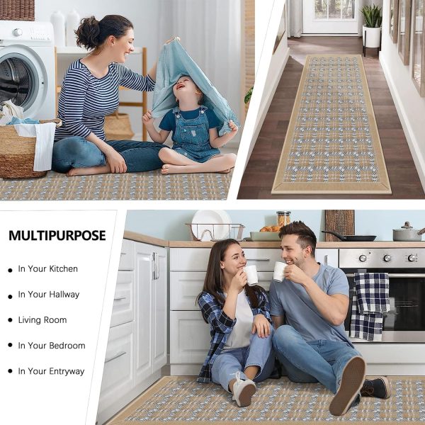 GOYLSER Washable Runner Rugs Mat - Rubber Backing farmhouse rug runner Floor Runner Non Slip Throw Rug for Hallway - Large Rug Runner Front Doormat Neutral Area Rug Carpet for Kitchen, Splicing Beige - Image 5