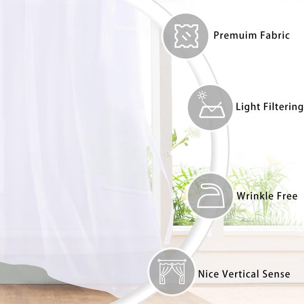 Hiasan White Sheer Curtains 84 Inches Long with Tiebacks, Light Filtering Semi Transparent Lightweight Voile Grommet Window Curtains for Bedroom, Living Room, W52 x L84, Set of 2 Drape Panels - Image 4