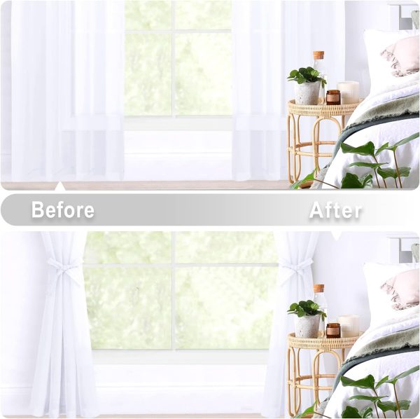 Hiasan White Sheer Curtains 84 Inches Long with Tiebacks, Light Filtering Semi Transparent Lightweight Voile Grommet Window Curtains for Bedroom, Living Room, W52 x L84, Set of 2 Drape Panels - Image 7