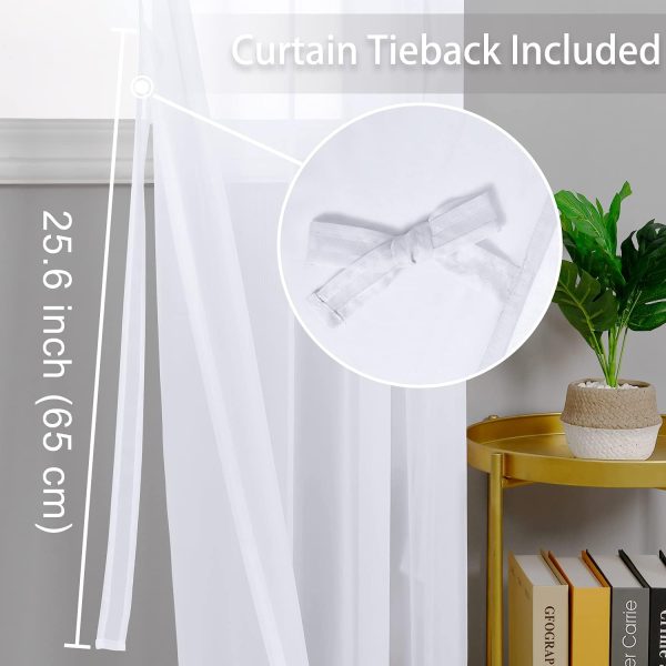 Hiasan White Sheer Curtains 84 Inches Long with Tiebacks, Light Filtering Semi Transparent Lightweight Voile Grommet Window Curtains for Bedroom, Living Room, W52 x L84, Set of 2 Drape Panels - Image 8