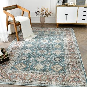 jinchan Modern Area Rug Doormat Runner Rug Gradual Shade Floorcover Indoor Mat Office (Turquoise/Brick red, 4'x6')