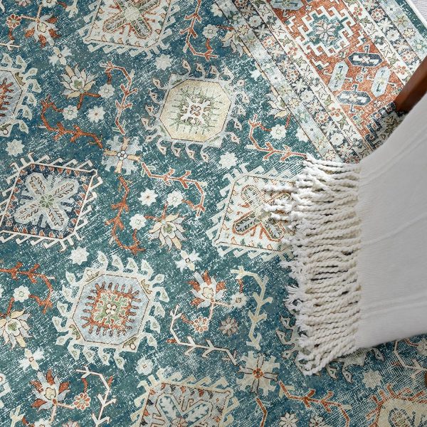 jinchan Modern Area Rug Doormat Runner Rug Gradual Shade Floorcover Indoor Mat Office (Turquoise/Brick red, 4'x6') - Image 2
