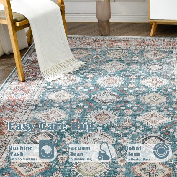 jinchan Modern Area Rug Doormat Runner Rug Gradual Shade Floorcover Indoor Mat Office (Turquoise/Brick red, 4'x6') - Image 5