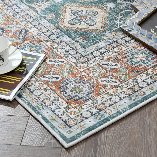 jinchan Modern Area Rug Doormat Runner Rug Gradual Shade Floorcover Indoor Mat Office (Turquoise/Brick red, 4'x6') - Image 7