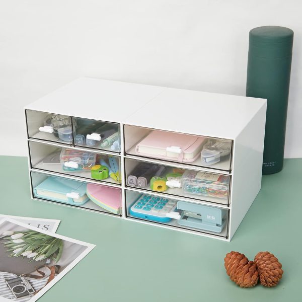LETURE Desk Organizer with 4 Drawers, Clear Plastic Desk Storage Box, Desktop Organization for Office Supplies, Gel Pens, Pencils, Markers, Tape, Erasers, Paperclips, Chargers (White-4 Draws) - Image 2
