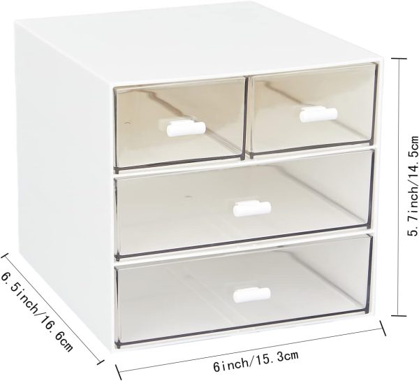 LETURE Desk Organizer with 4 Drawers, Clear Plastic Desk Storage Box, Desktop Organization for Office Supplies, Gel Pens, Pencils, Markers, Tape, Erasers, Paperclips, Chargers (White-4 Draws) - Image 3