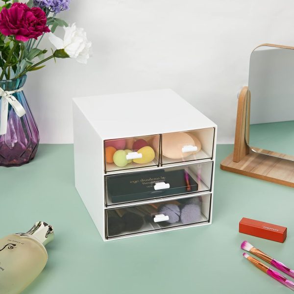 LETURE Desk Organizer with 4 Drawers, Clear Plastic Desk Storage Box, Desktop Organization for Office Supplies, Gel Pens, Pencils, Markers, Tape, Erasers, Paperclips, Chargers (White-4 Draws) - Image 7