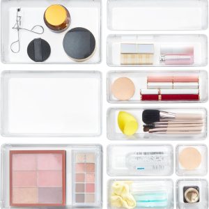 Lifewit 11 PCS Drawer Organizer Set Plastic Office Desk Drawer Dividers Trays Dresser Storage Bins Separation Box for Makeup, Jewelries and Gadgets, Bedroom, Bathroom, Clear