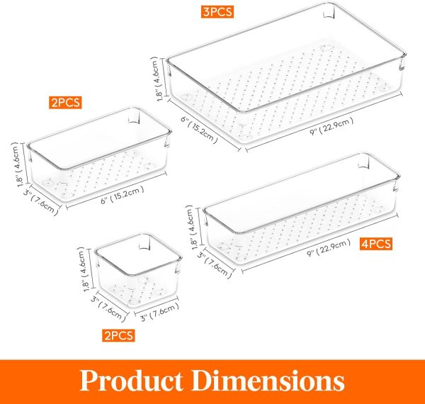 Lifewit 11 PCS Drawer Organizer Set Plastic Office Desk Drawer Dividers Trays Dresser Storage Bins Separation Box for Makeup, Jewelries and Gadgets, Bedroom, Bathroom, Clear - Image 2