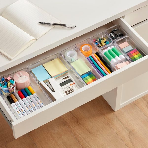 Lifewit 11 PCS Drawer Organizer Set Plastic Office Desk Drawer Dividers Trays Dresser Storage Bins Separation Box for Makeup, Jewelries and Gadgets, Bedroom, Bathroom, Clear - Image 6