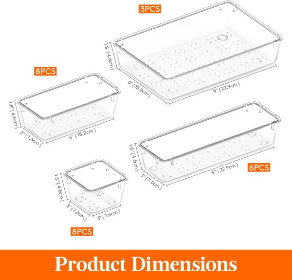 Lifewit 25 PCS Drawer Organizer Set Clear Plastic Desk Drawer Dividers Trays Dresser Storage Bins Separation Box for Makeup, Jewelries and Gadgets, Bedroom, Bathroom, Office - Image 2