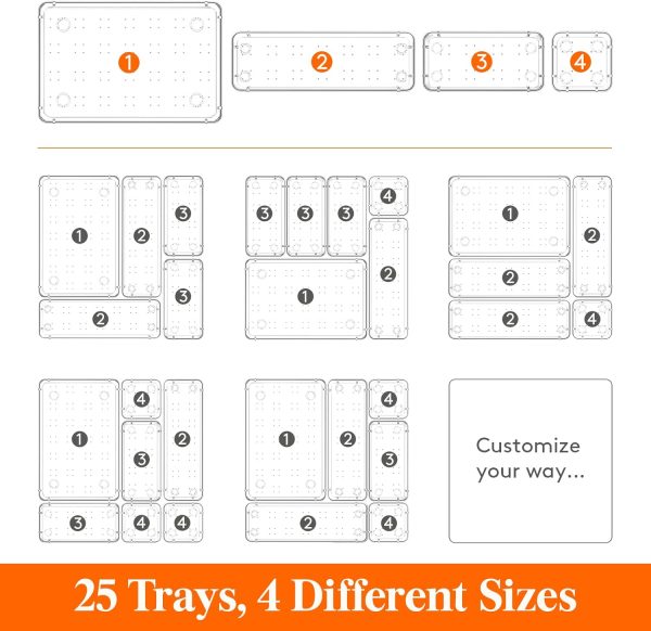Lifewit 25 PCS Drawer Organizer Set Clear Plastic Desk Drawer Dividers Trays Dresser Storage Bins Separation Box for Makeup, Jewelries and Gadgets, Bedroom, Bathroom, Office - Image 3