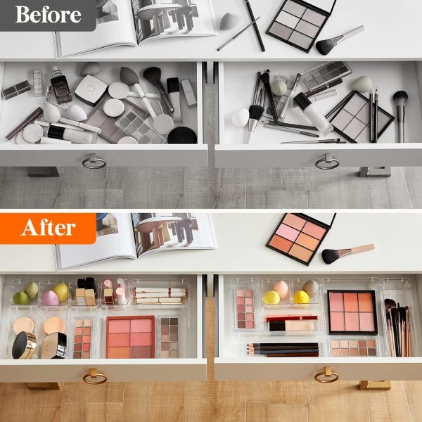 Lifewit 25 PCS Drawer Organizer Set Clear Plastic Desk Drawer Dividers Trays Dresser Storage Bins Separation Box for Makeup, Jewelries and Gadgets, Bedroom, Bathroom, Office - Image 5