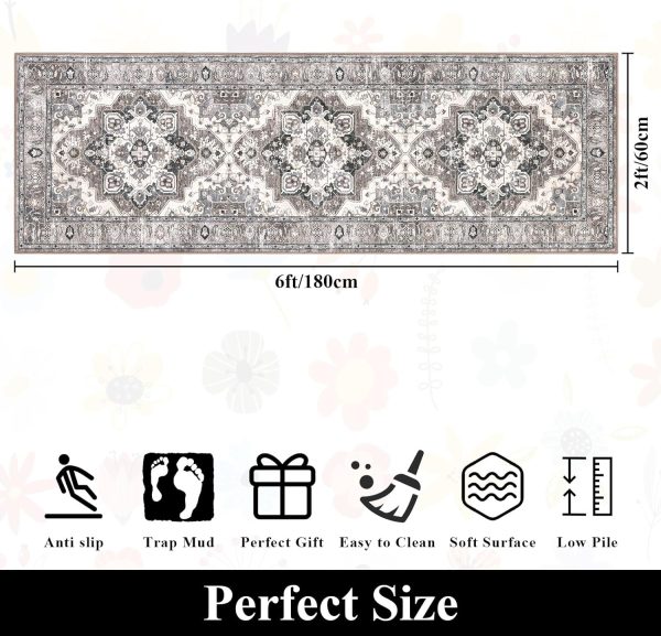 U'Artlines Boho Hallway Runner Rug 2' x 6' Vintage Farmhouse Laundry Rug Runner Accent Area Rug Carpet Non Slip Soft Washable Kitchen Rug Entryway Runner Mat Throw Rug for Living Room (Brown＆Beige) - Image 2