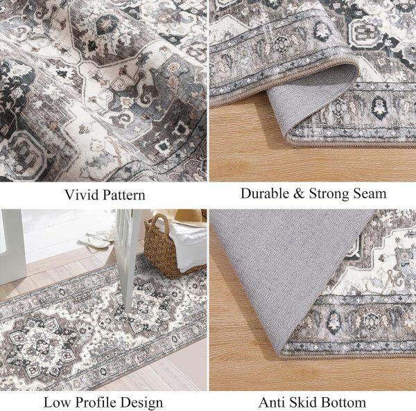 U'Artlines Boho Hallway Runner Rug 2' x 6' Vintage Farmhouse Laundry Rug Runner Accent Area Rug Carpet Non Slip Soft Washable Kitchen Rug Entryway Runner Mat Throw Rug for Living Room (Brown＆Beige) - Image 3
