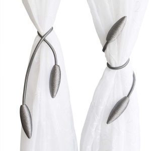 Valea Home 2 Pieces Curtain Tiebacks Clips Creative Window Drape Twist Tie Backs European Style Custom Made Curtain Holders Decorative Draperies Holdbacks, Silver Grey