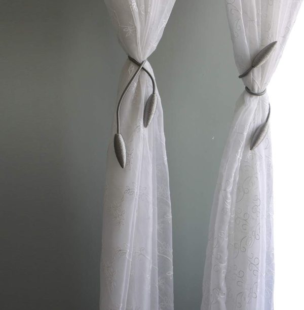 Valea Home 2 Pieces Curtain Tiebacks Clips Creative Window Drape Twist Tie Backs European Style Custom Made Curtain Holders Decorative Draperies Holdbacks, Silver Grey - Image 2
