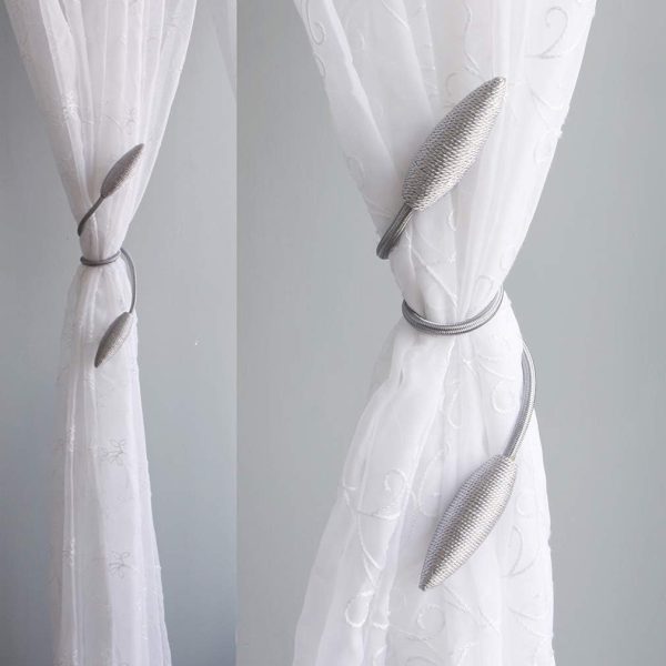 Valea Home 2 Pieces Curtain Tiebacks Clips Creative Window Drape Twist Tie Backs European Style Custom Made Curtain Holders Decorative Draperies Holdbacks, Silver Grey - Image 4