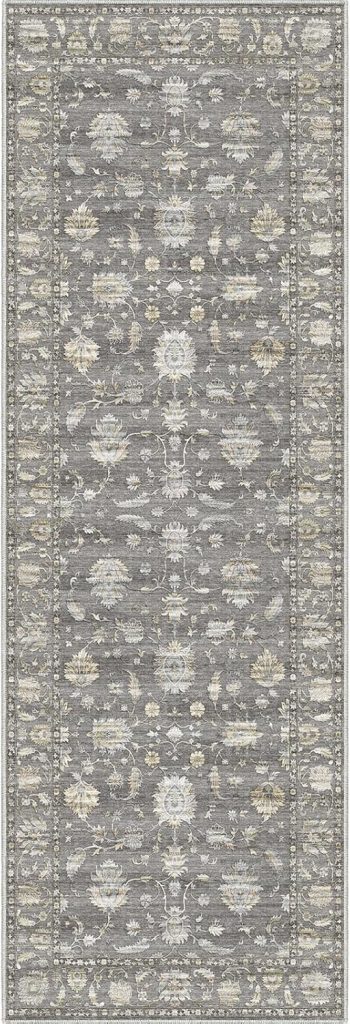 Washable Area Rugs 2x6 Runner Rug Non Slip Hallway Rugs Low-Pile Floor Carpet Distressed Printed Doormat Soft Area Rug for Kitchen Bathroom Living Room Bedroom Indoor (Grey Gold 2x6)…