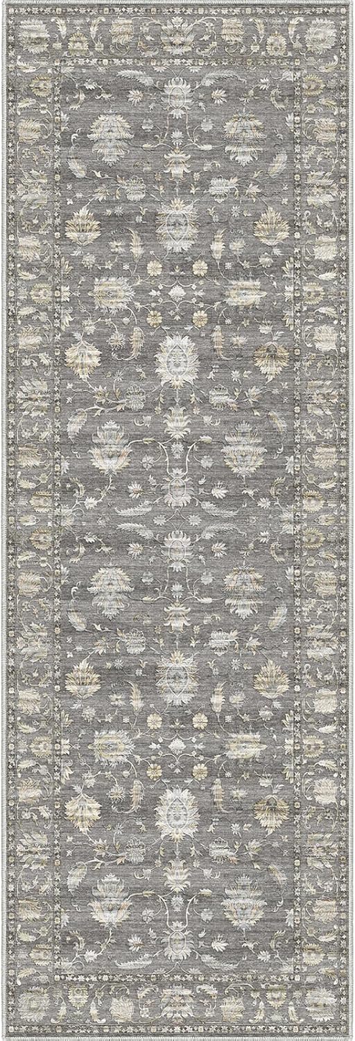 Washable Area Rugs 2x6 Runner Rug Non Slip Hallway Rugs Low-Pile Floor Carpet Distressed Printed Doormat Soft Area Rug for Kitchen Bathroom Living Room Bedroom Indoor (Grey Gold 2x6)…