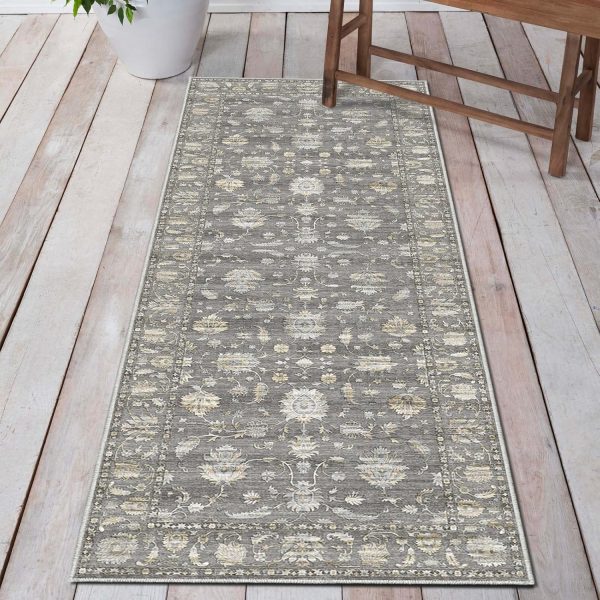 Washable Area Rugs 2x6 Runner Rug Non Slip Hallway Rugs Low-Pile Floor Carpet Distressed Printed Doormat Soft Area Rug for Kitchen Bathroom Living Room Bedroom Indoor (Grey Gold 2x6)… - Image 2